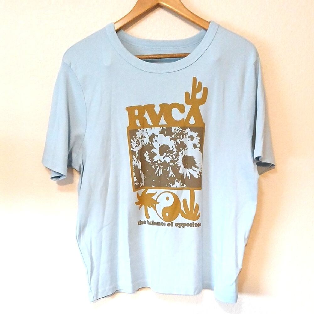 RVCA Light Blue Floral Graphic Ying Yang Short Sleeve Shirt